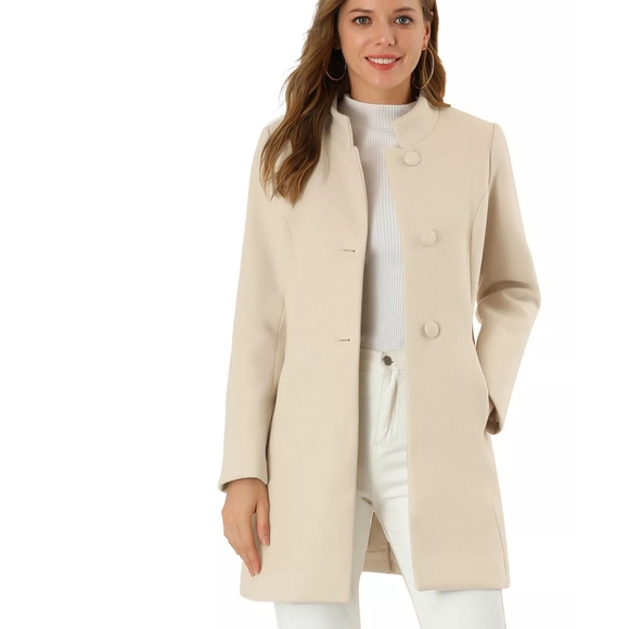 Allegra K Women's Cream Pea Coat - Picture 4 of 4